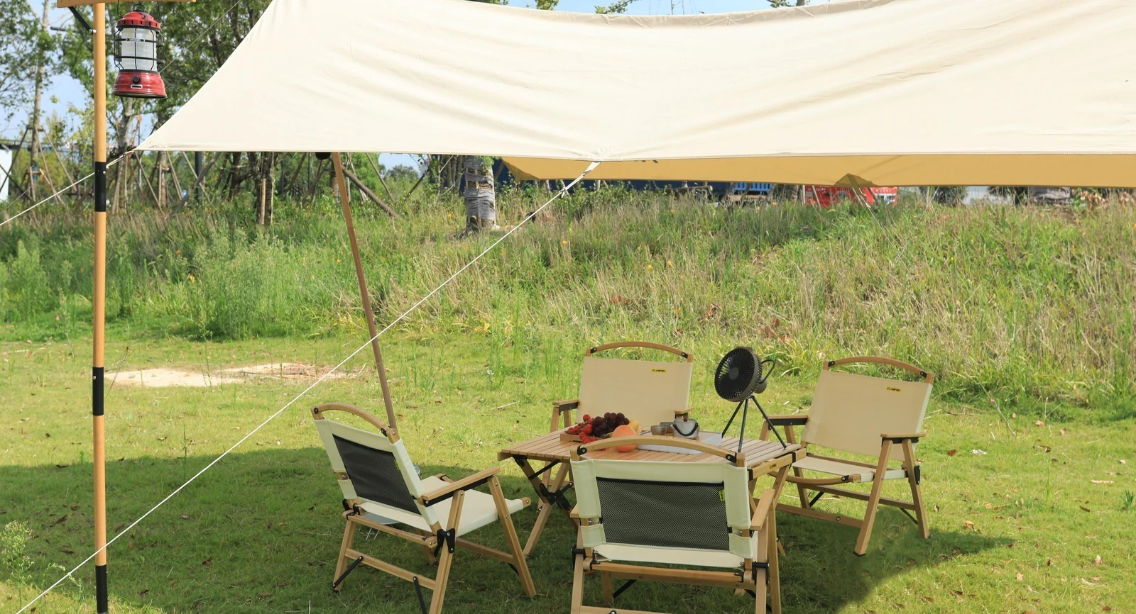 4 Chairs & 1 Table Set Bamboo Camping Folding Portable Outdoor Picnic Travel BBQ - Image 5