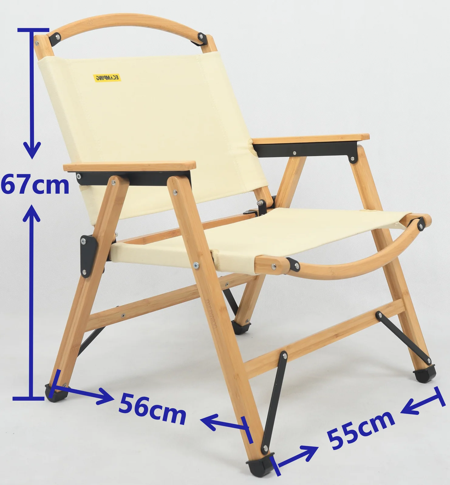 4x Bamboo Canvas Foldable Outdoor Camping Chair Wooden Picnic Park - Khaki/Beige - Image 7