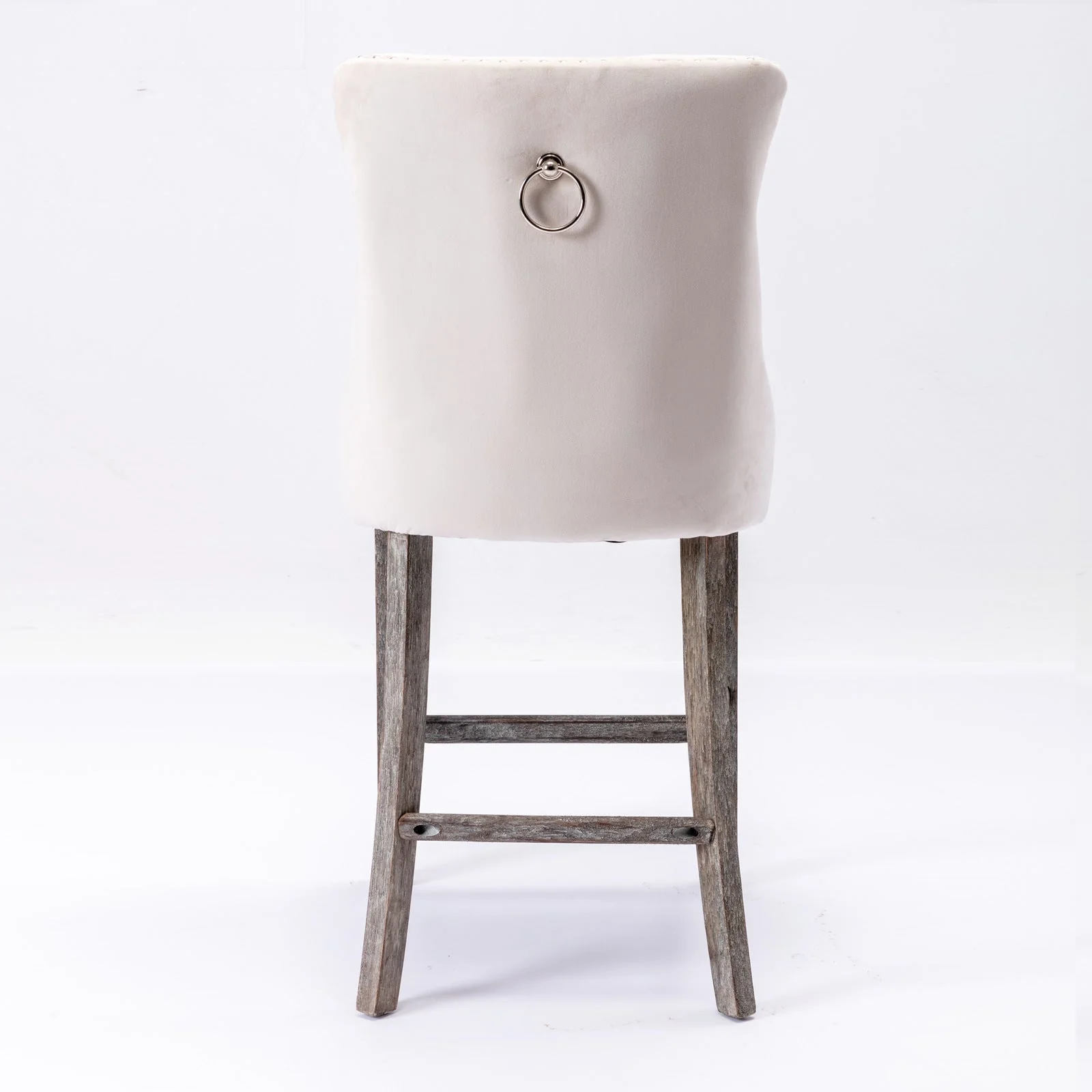 4X Velvet Bar Stools with Studs Trim Wooden Legs Tufted Dining Chairs Kitchen - Image 4