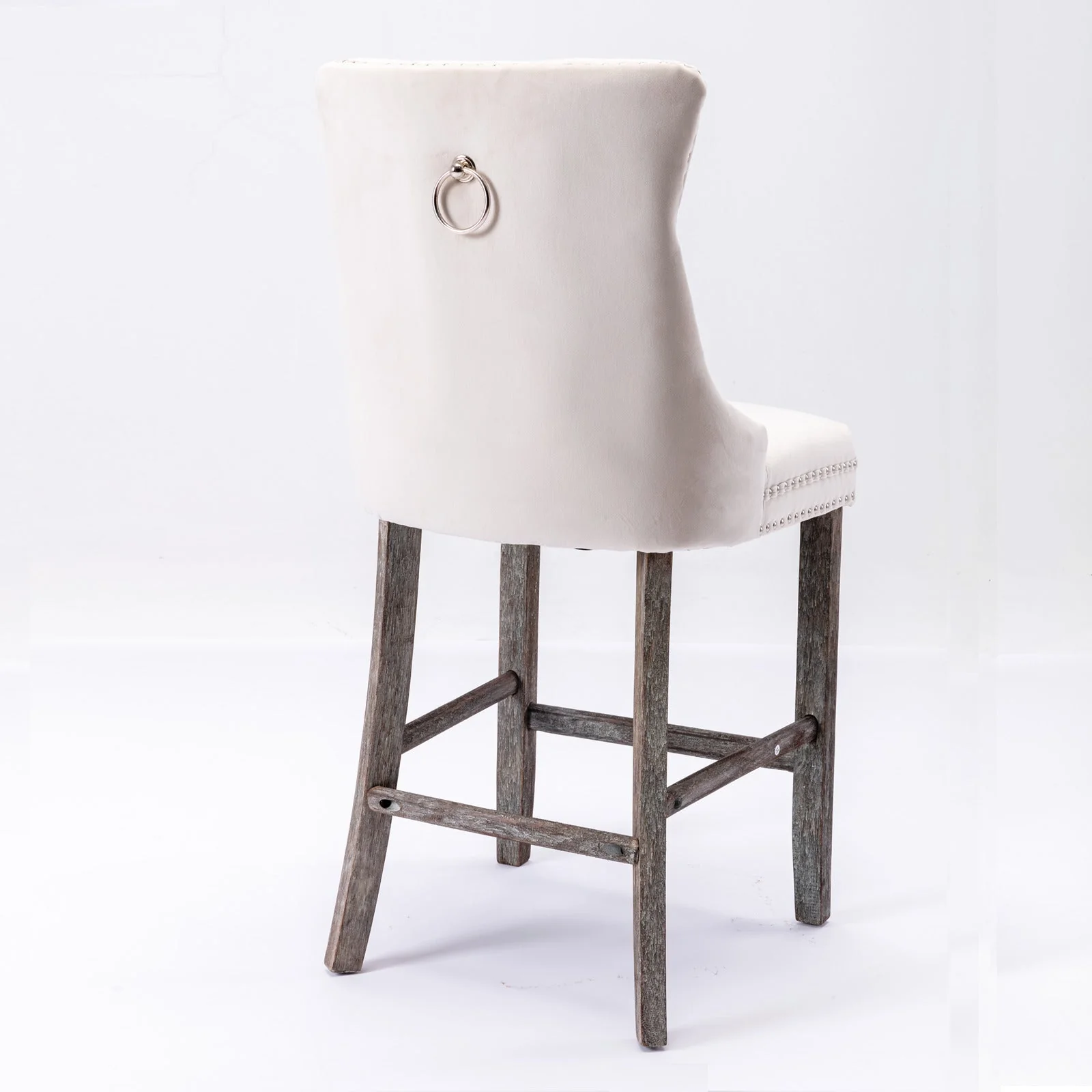 4X Velvet Bar Stools with Studs Trim Wooden Legs Tufted Dining Chairs Kitchen - Image 7