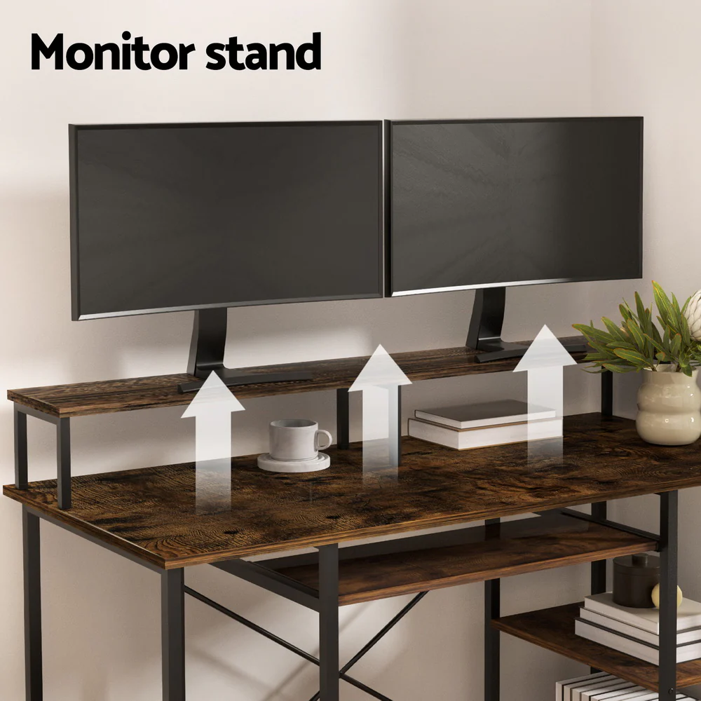 Artiss Computer Desk Laptop Desks Home Office Study Table Open Shelf Brown 120CM - Image 4