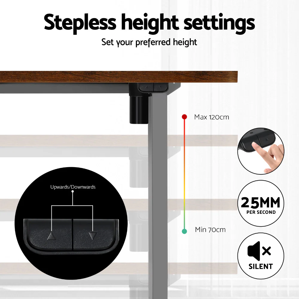 Artiss Standing Desk Motorised 140CM Rustic Brown - Image 5