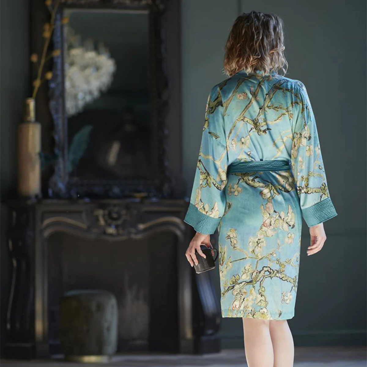 Bedding House Van Gogh Almond Blossom Blue Kimono Bath Robe Small/Medium - Image 3