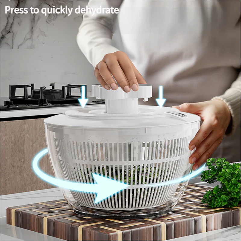 Black Manual Salad Spinner with Pressurized System - Efficient & Quick Vegetables Drying, Multiple Color Options - Image 4