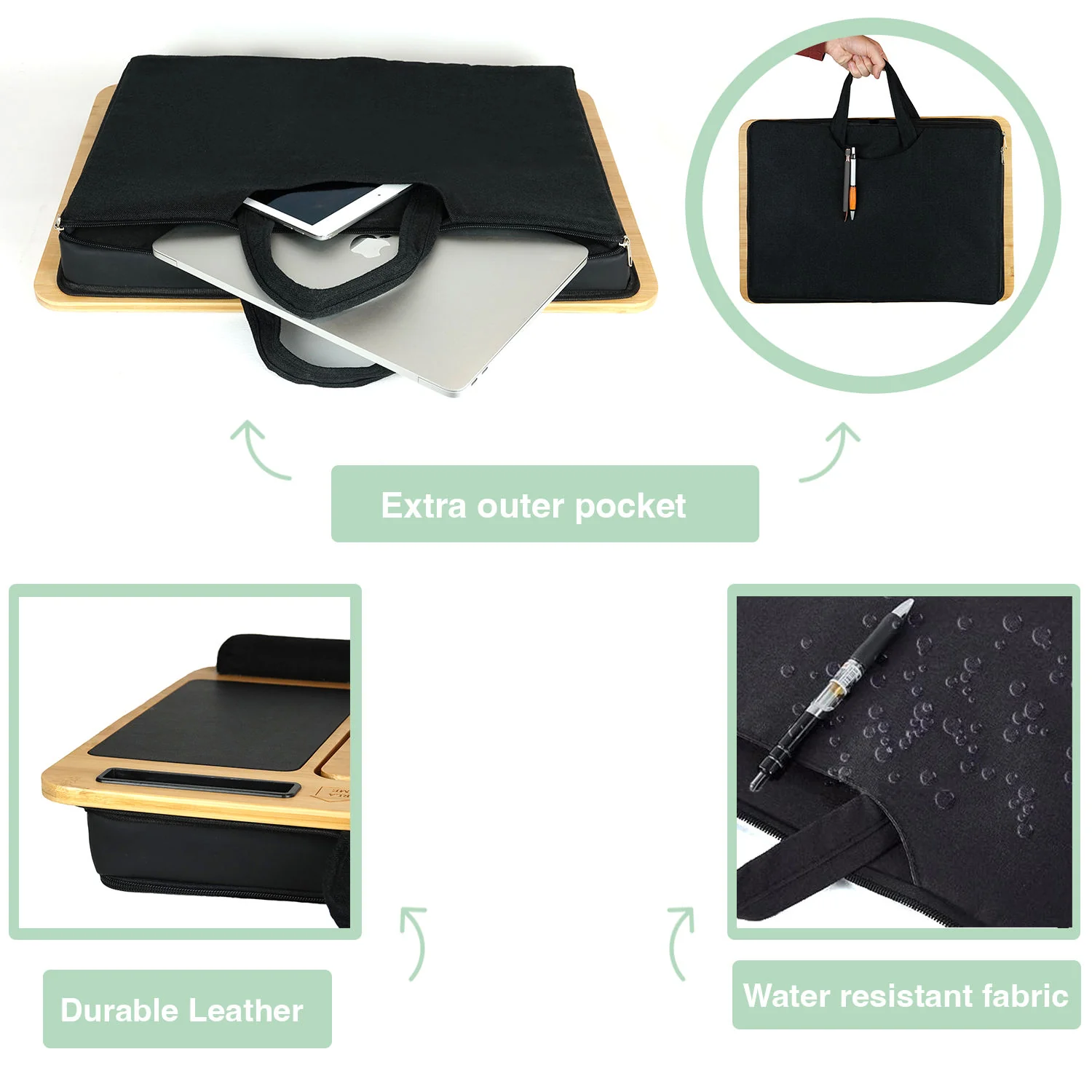 CARLA HOME Bamboo Laptop Lap Desk with Cushion, Angle Adjustable and Sleeve Case Bag for Office and Home - Image 4