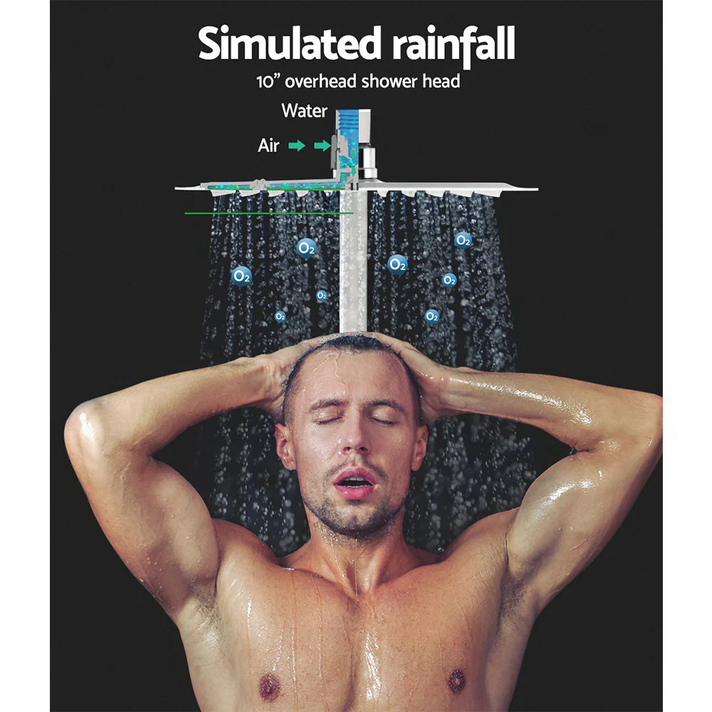 Cefito 10'' Rain Shower Head Set Handheld Square High Pressure Mixer Tap Chrome - Image 3