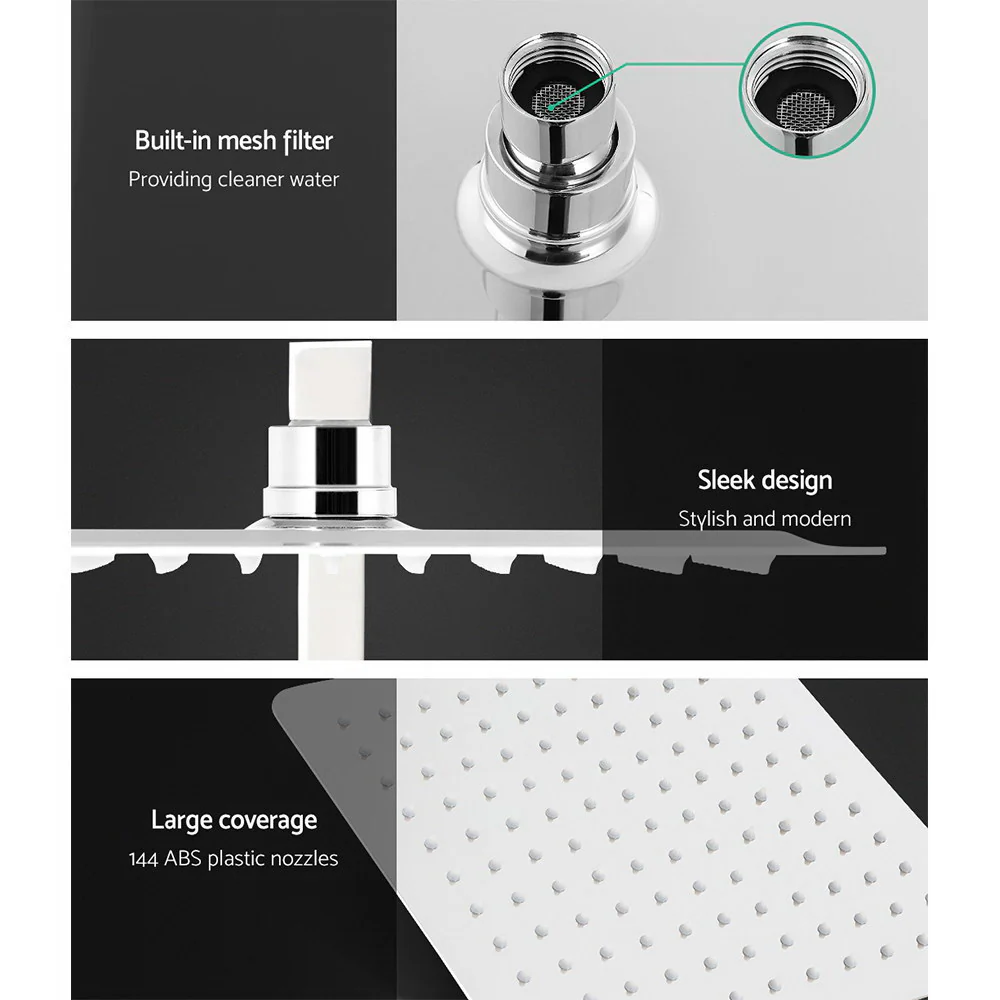 Cefito 10'' Rain Shower Head Set Handheld Square High Pressure Twins Tap Chrome - Image 4