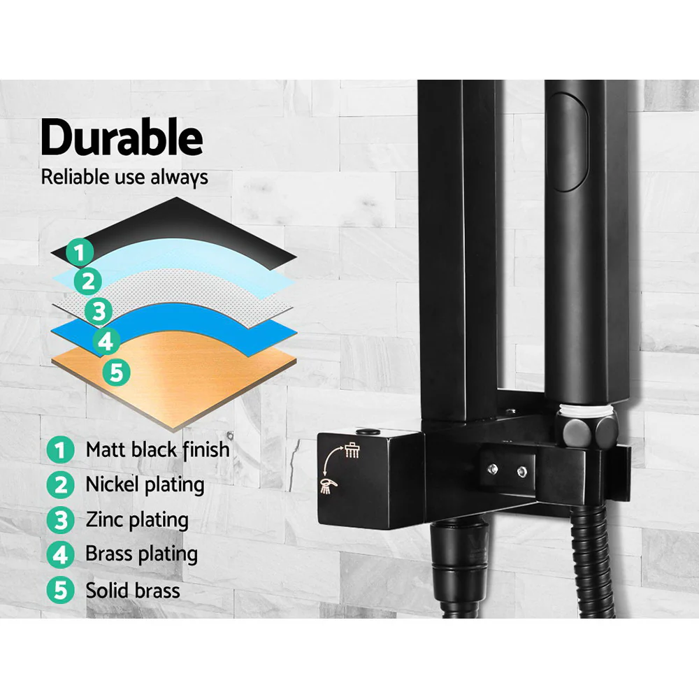 Cefito 8'' Rain Shower Head Set Handheld Square High Pressure Mixer Tap Black - Image 5