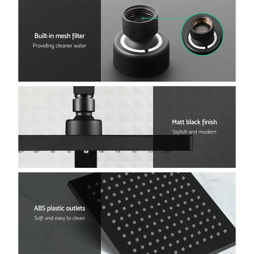 Cefito 8'' Rain Shower Head Set Handheld Square High Pressure Twins Tap Black - Image 4