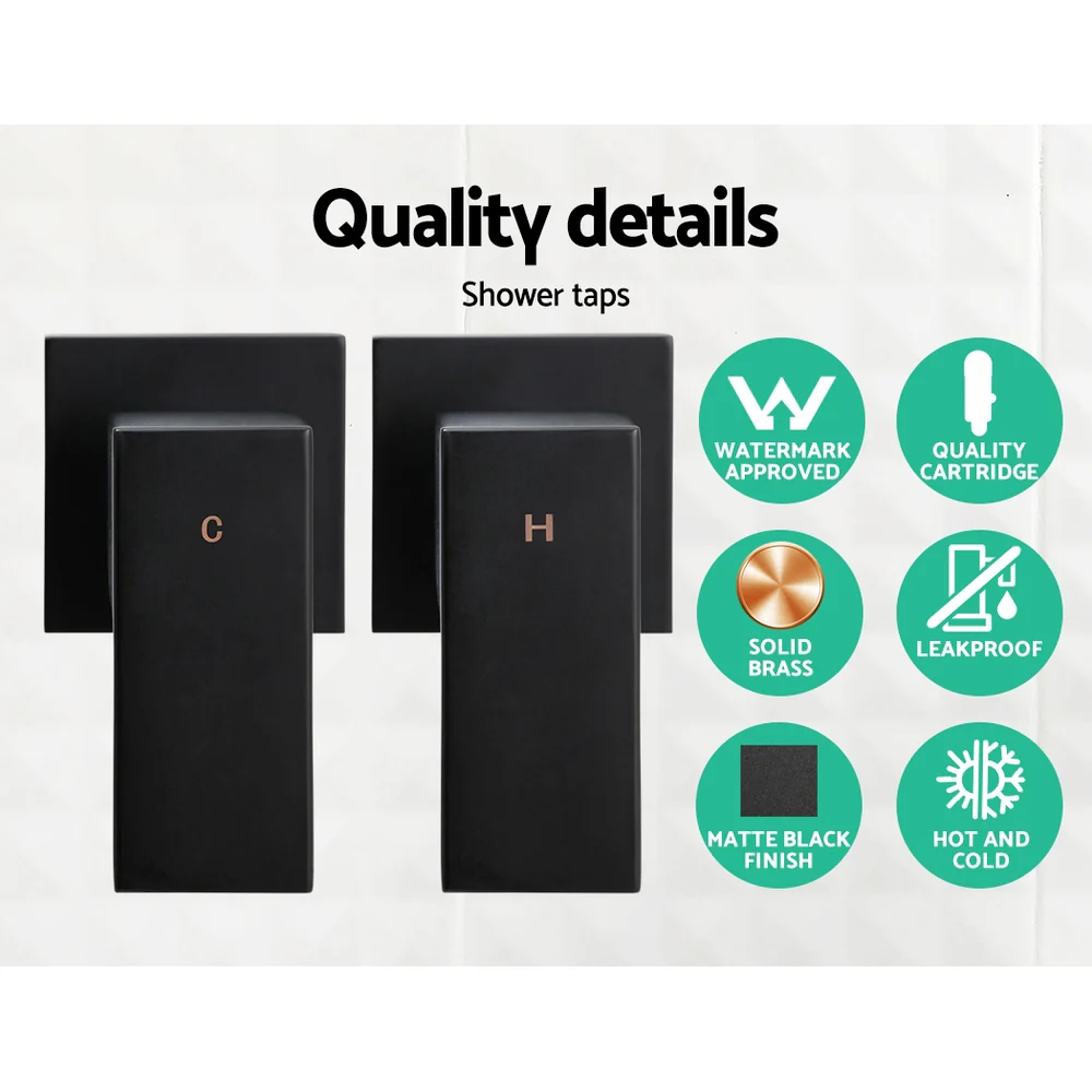 Cefito 8'' Rain Shower Head Set Handheld Square High Pressure Twins Tap Black - Image 7