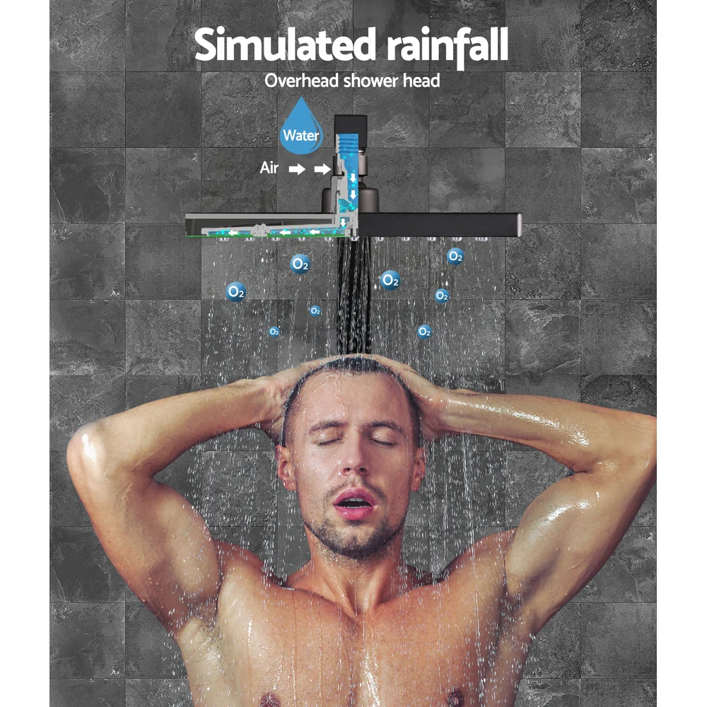Cefito 8'' Rain Shower Head Wall Arm Square High Pressure Twins Tap Black - Image 4