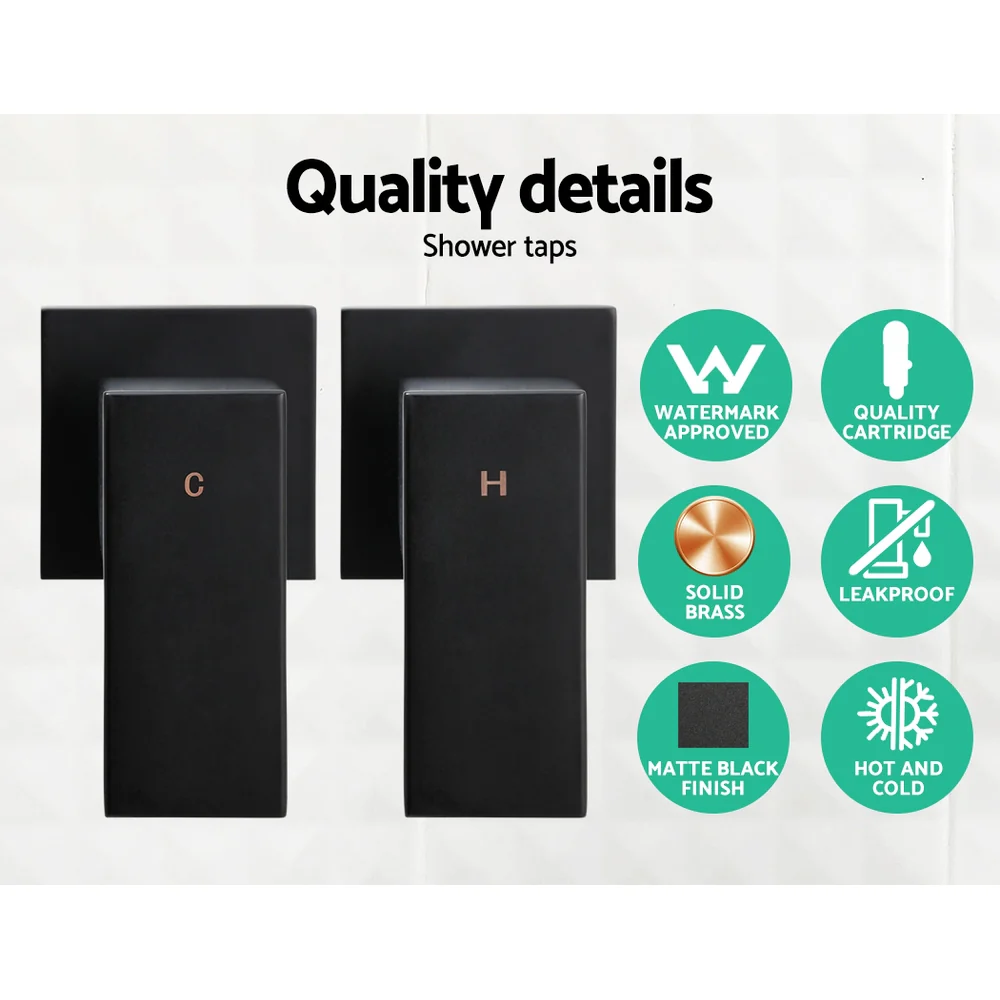 Cefito 8'' Rain Shower Head Wall Arm Square High Pressure Twins Tap Black - Image 6