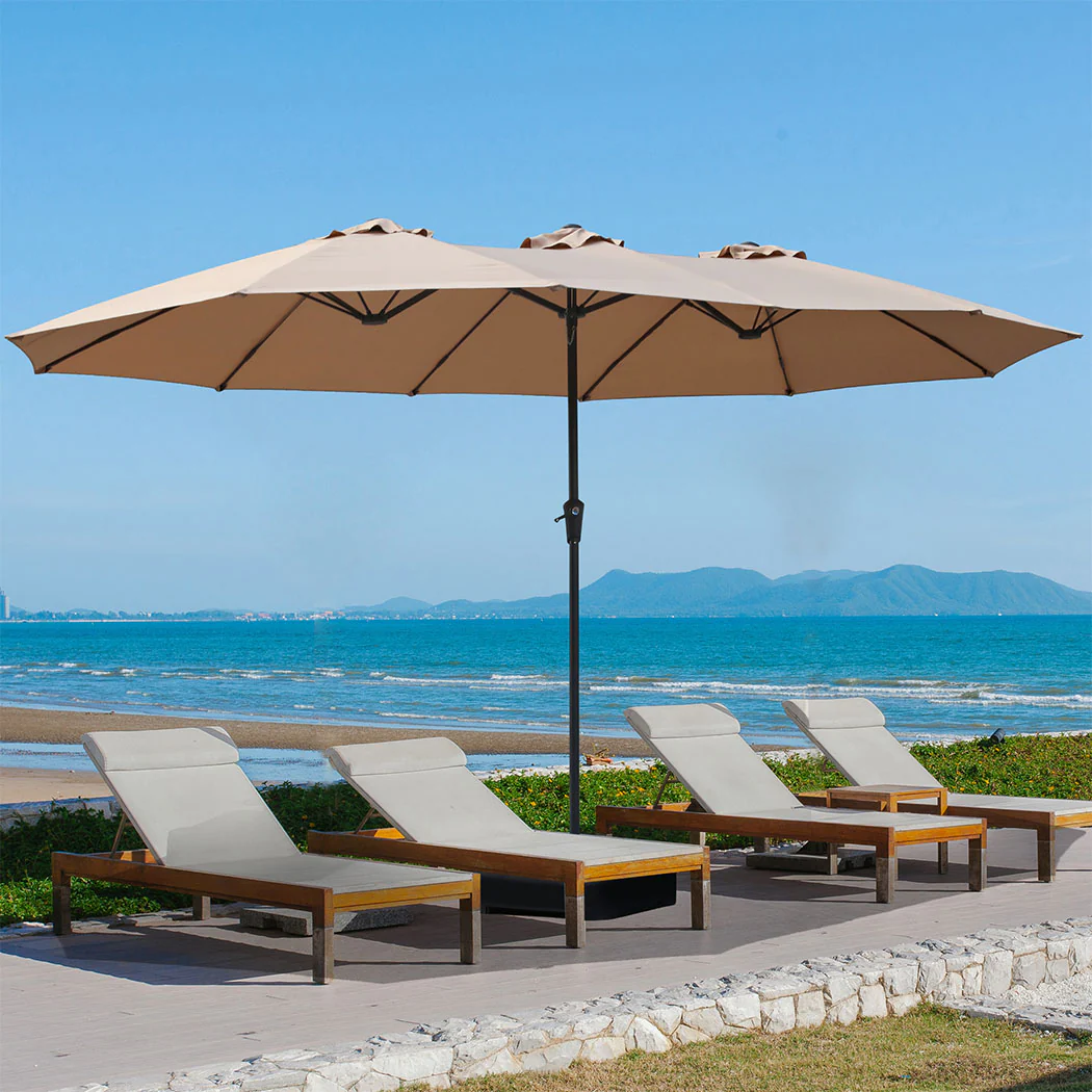 Centra 4M Double-sided Patio Umbrella Outdoor Umbrella Base Stand Khaki - Image 7