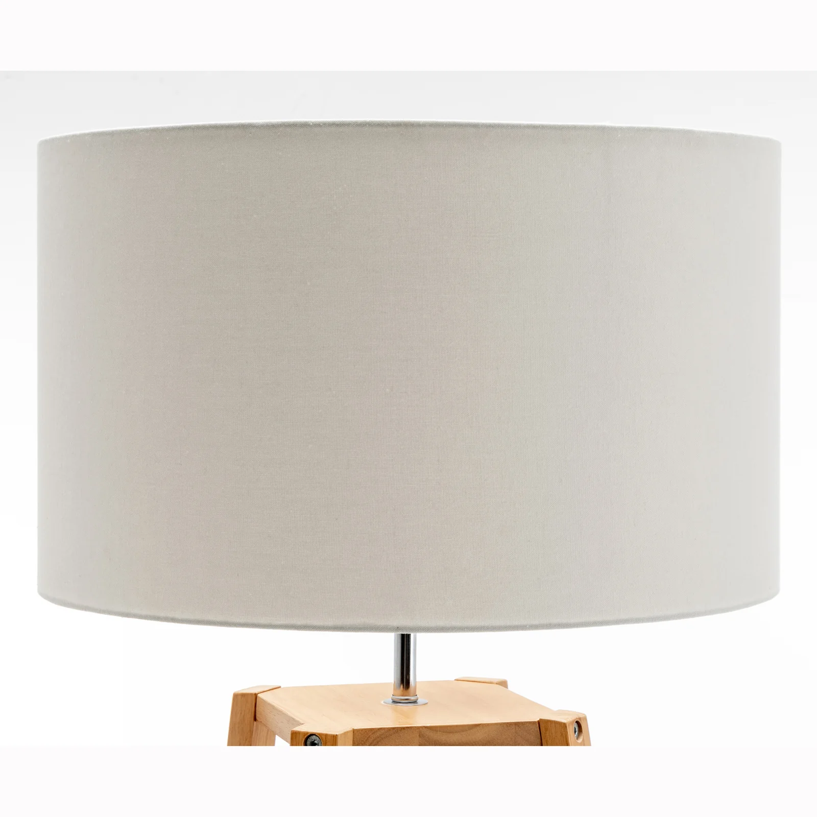 Eiffel 3 Tier Natural Wood Floor Lamp w/ Storage Shelves + Off White Linen Shade - Image 5