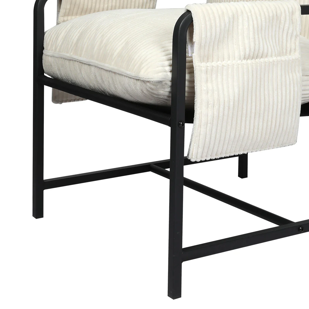 Levede Metal Framed Lounge Chair Corduroy in Beige - Image 4