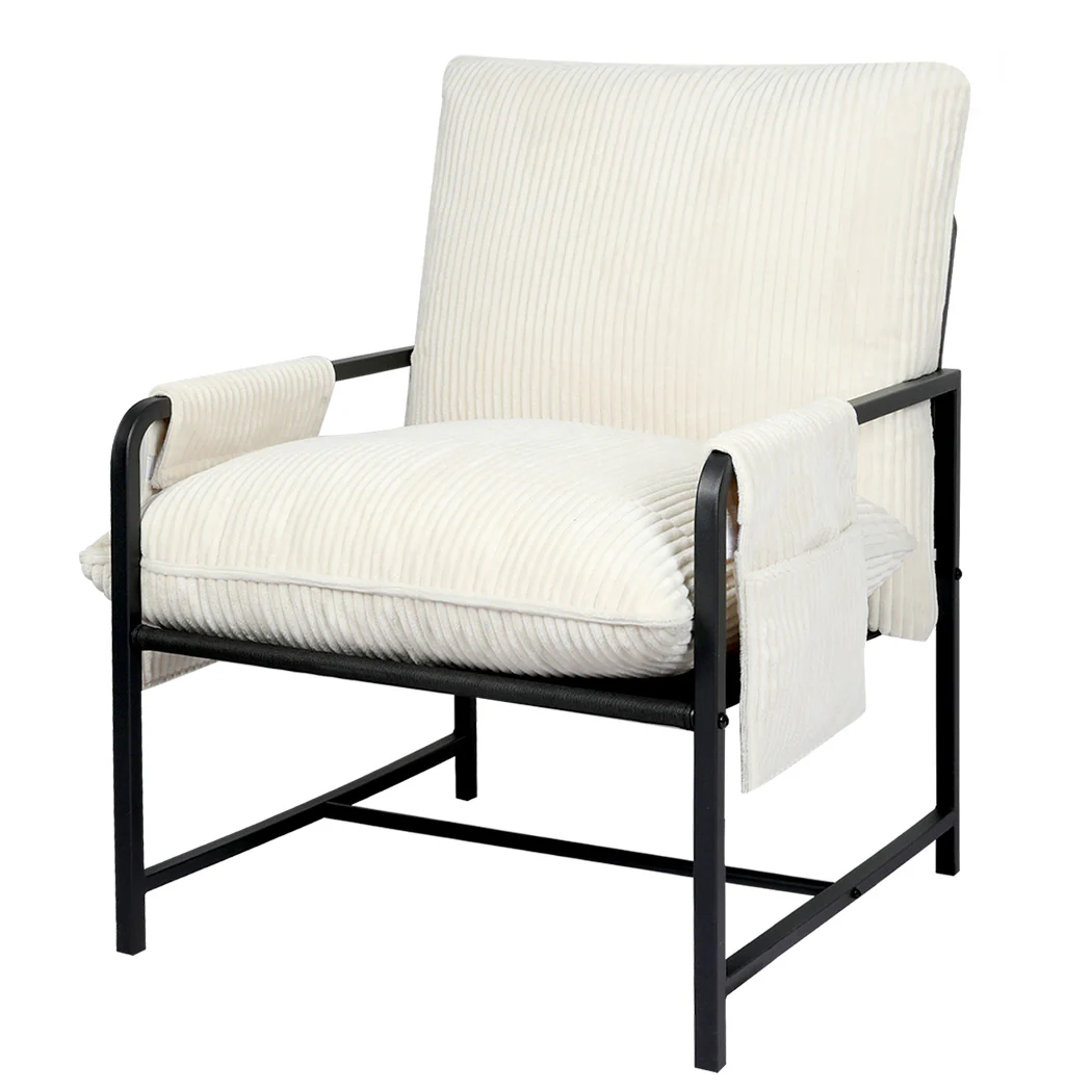 Levede Metal Framed Lounge Chair Corduroy in Beige - Image 9