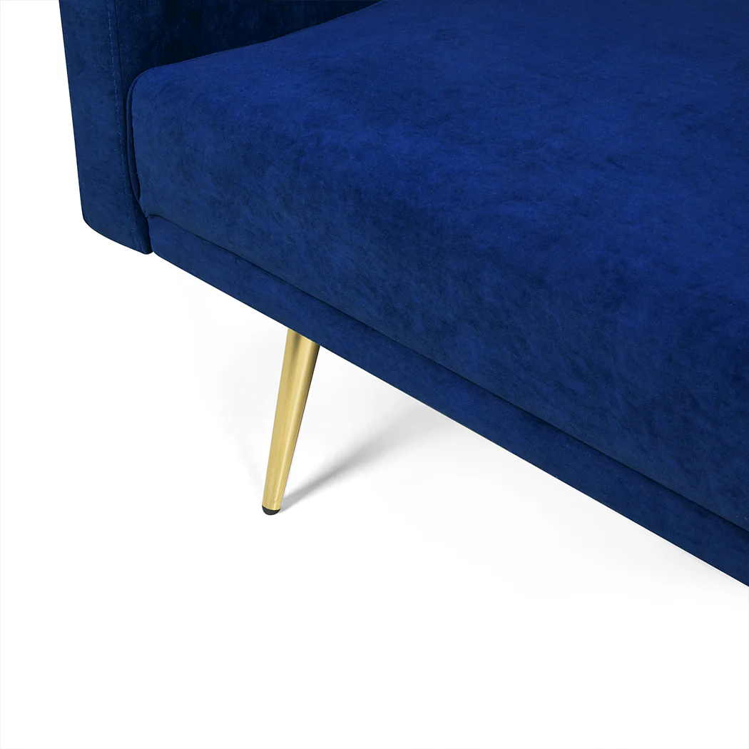 Levede Sofa Bed Convertible Velvet Lounge Recliner Couch Sleeper 3 Seater Blue - Image 4