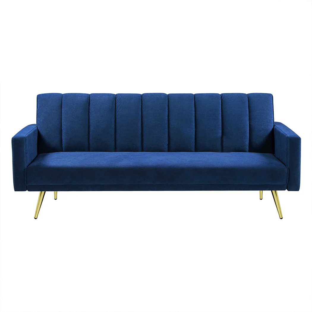 Levede Sofa Bed Convertible Velvet Lounge Recliner Couch Sleeper 3 Seater Blue - Image 8