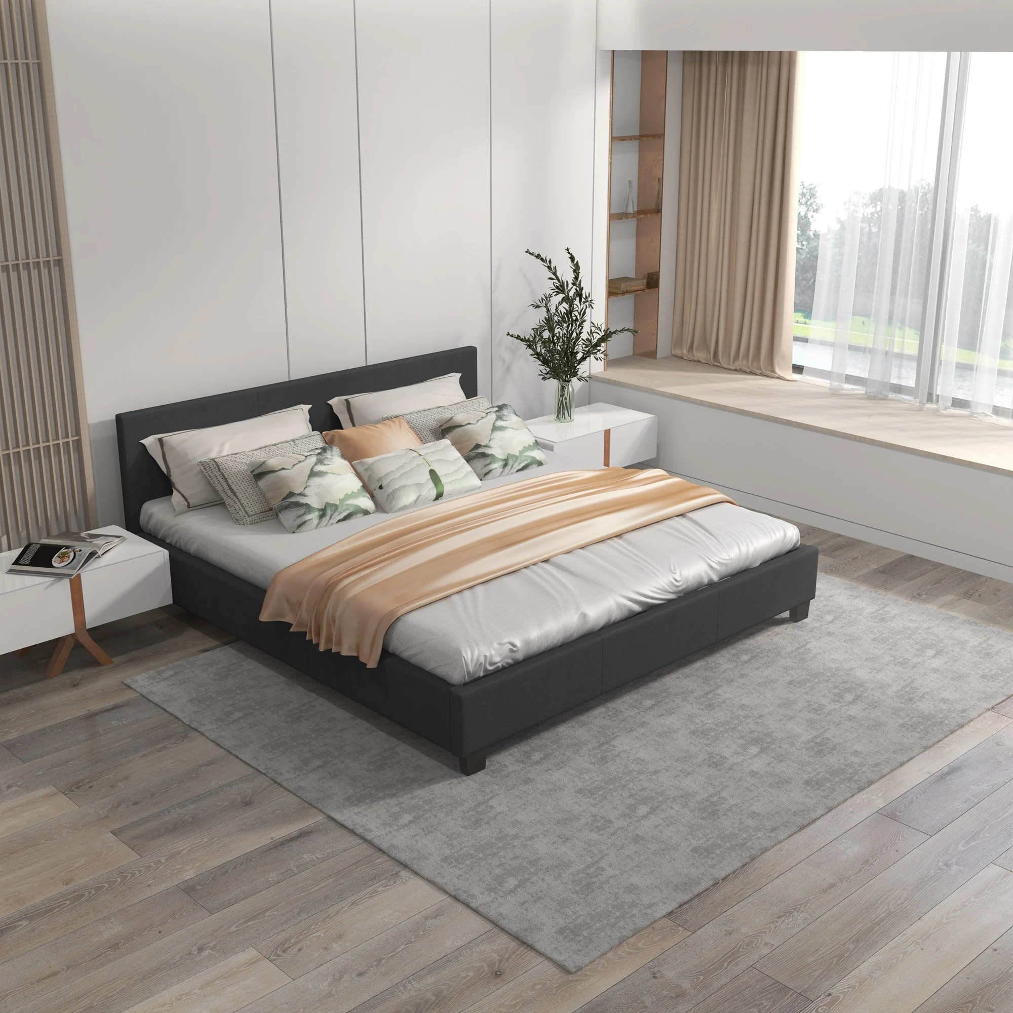 Milano Sienna Luxury Bed with Headboard (Model 2) - Charcoal No.35 - Single - Image 3