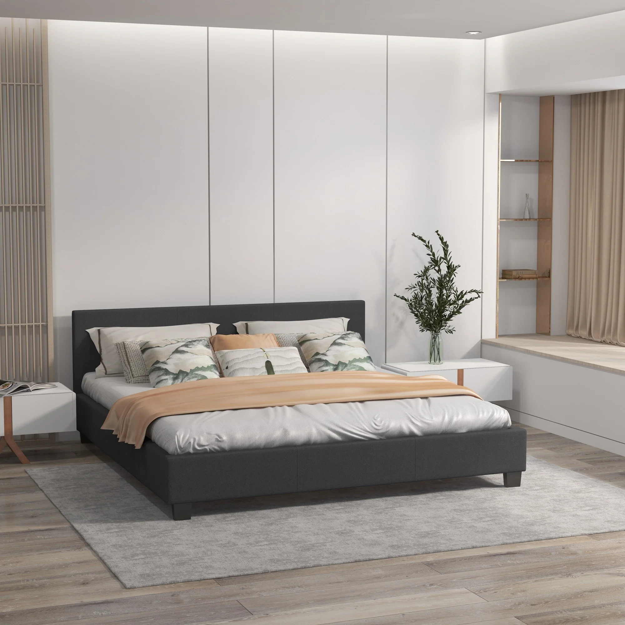 Milano Sienna Luxury Bed with Headboard (Model 2) - Charcoal No.35 - Single - Image 8