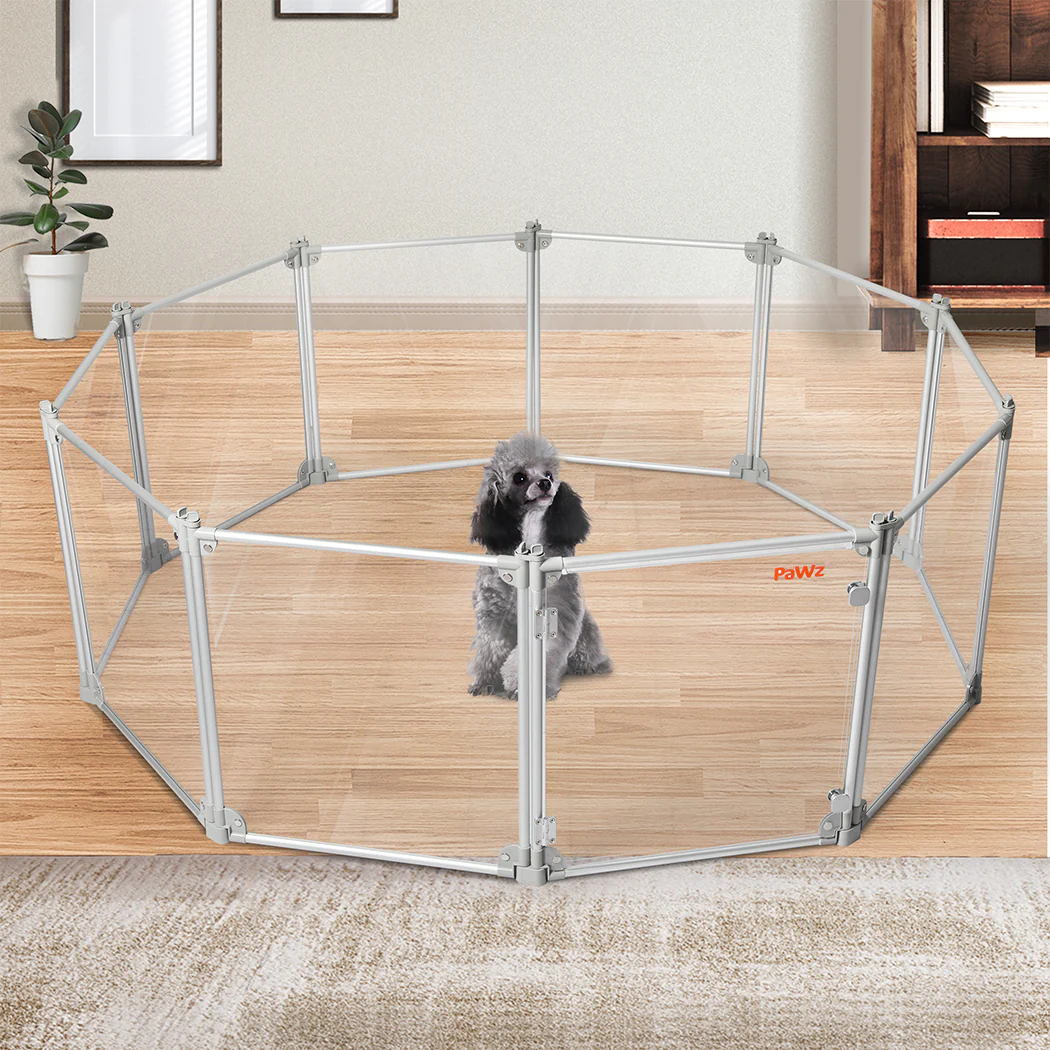 Pawz Pet Playpen Transparent Acrylic Clear Folding Dog Fence Kennel 10 Panel - Image 6