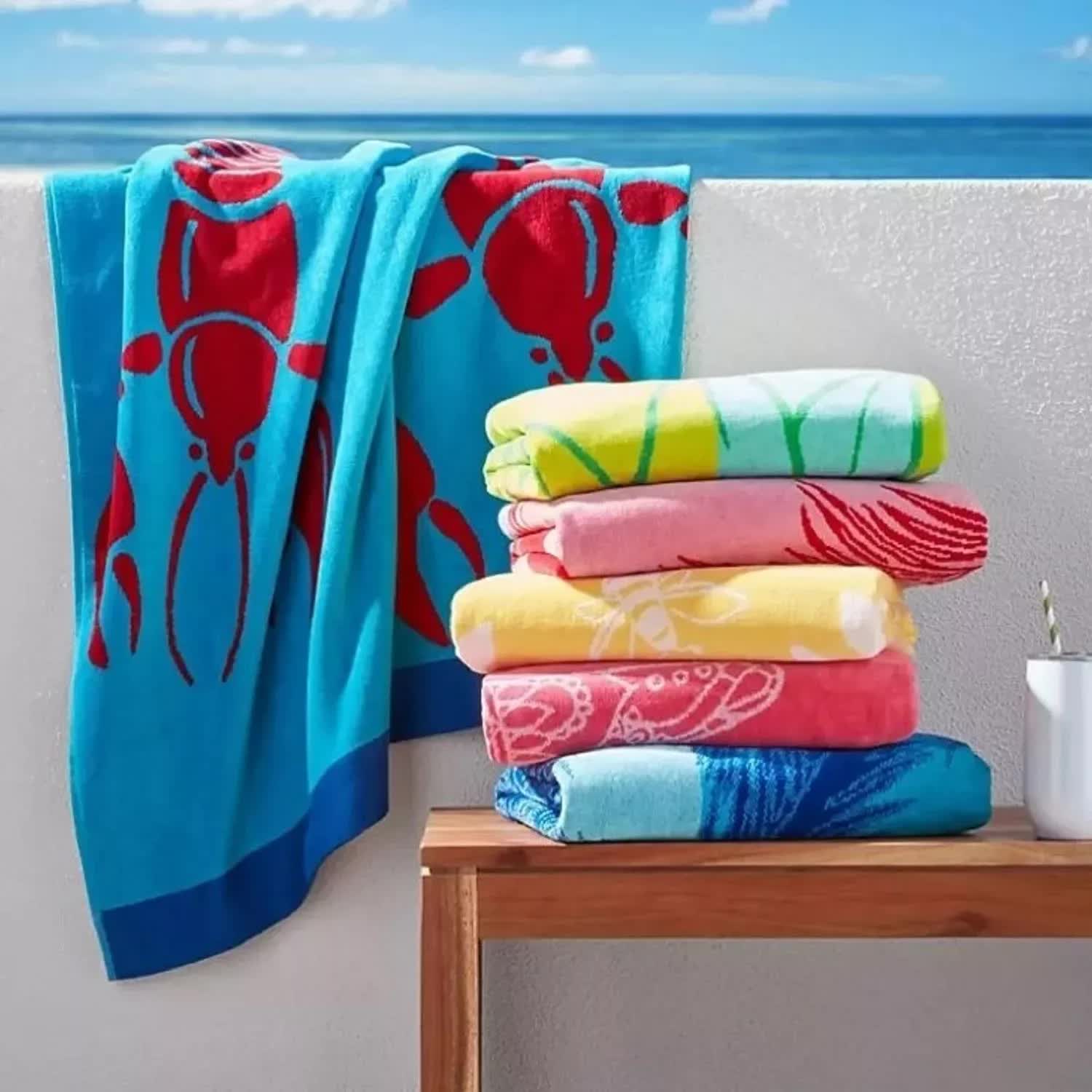 Renee Taylor 2 Pack Jacquard Velour Large Beach Towel 100 x 180 cms Palm Leaf - Image 3