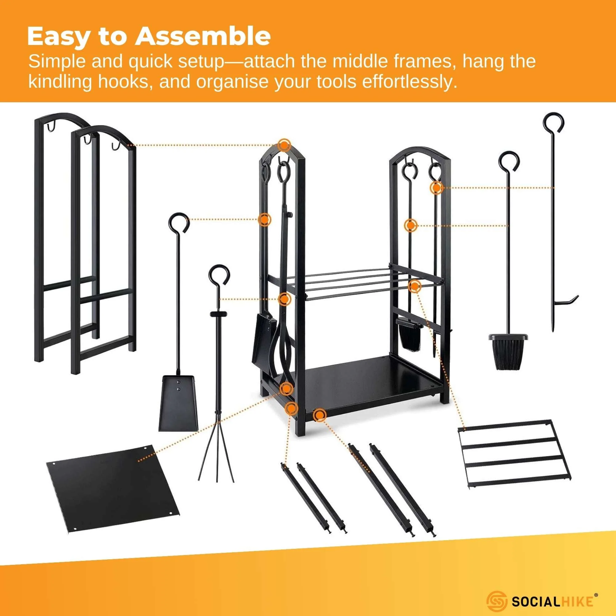 Social Hike Firewood Rack Stand and Fireplace Tool Set for Log Holder Storage - Image 5