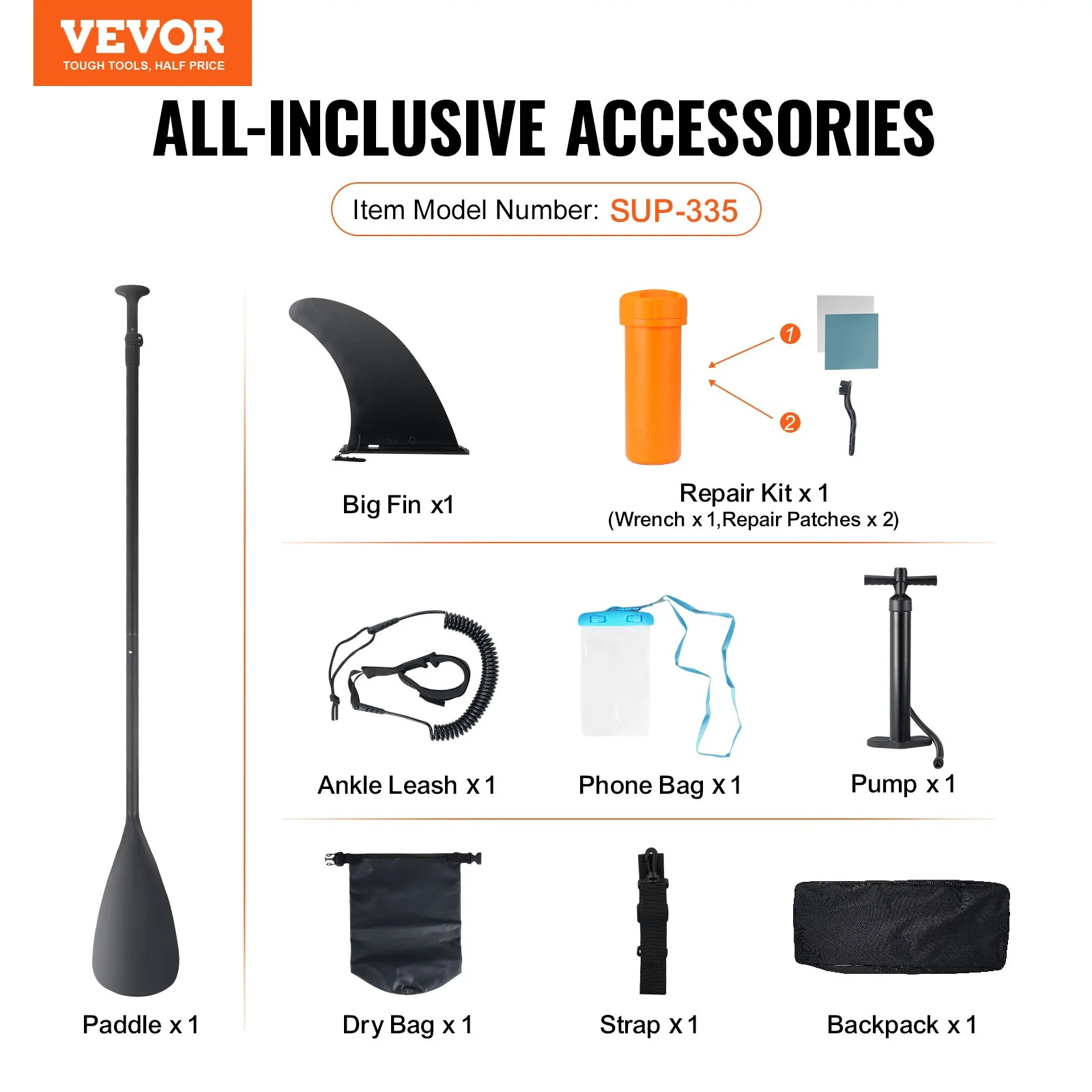 VEVOR Inflatable Stand Up Paddle Board, 152 mm Wide SUP Paddleboard, with Board Accessories, Pump, Paddle, Fin, Phone Bag, Backpack, Ankle Leash, Repair Kit, Non-slip Deck for Youth & Adults - Image 3