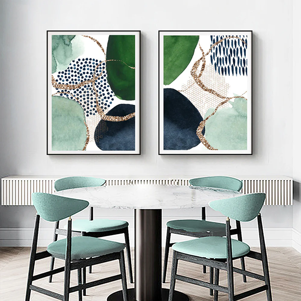 Wall Art 100cmx150cm Abstract Green and Navy 2 Sets Black Frame Canvas - Image 3