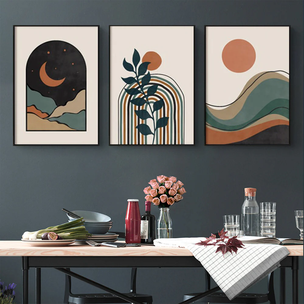 Wall Art 80cmx120cm Abstract Dark Green 3 Sets Black Frame Canvas - Image 4