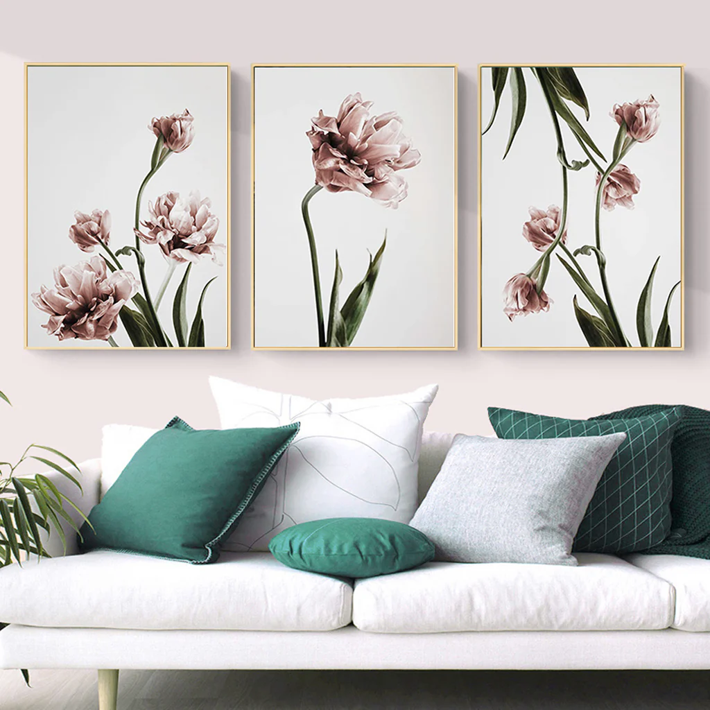 Wall Art 80cmx120cm Tulip Flower 3 Sets Gold Frame Canvas - Image 3