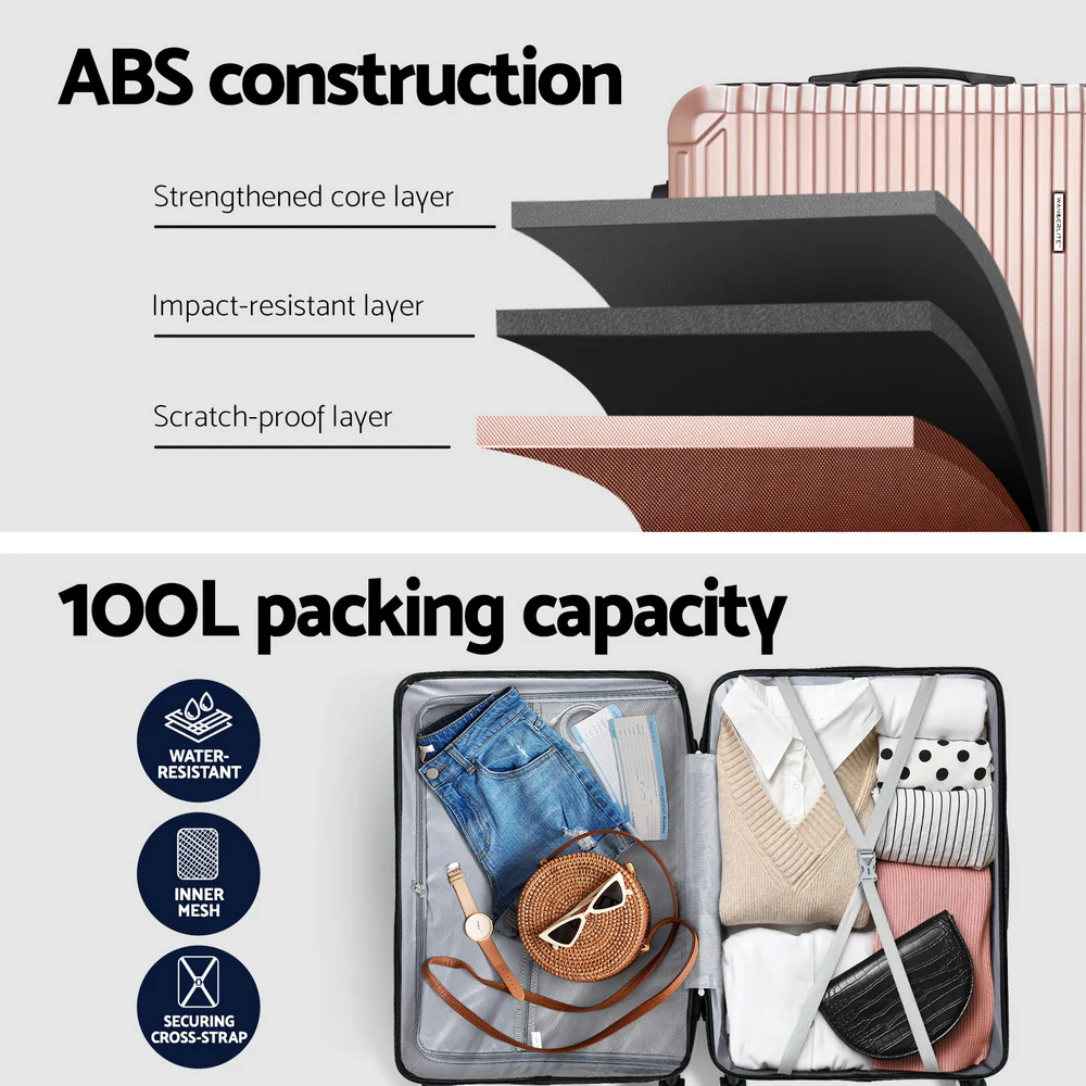 Wanderlite 28-inch Luggage Set with TSA Lock‚àö√Æ‚àö‚àè≈í¬©ABS Hard Shell Travel Suitcase Organiser Luggage Case Rose Gold - Image 4